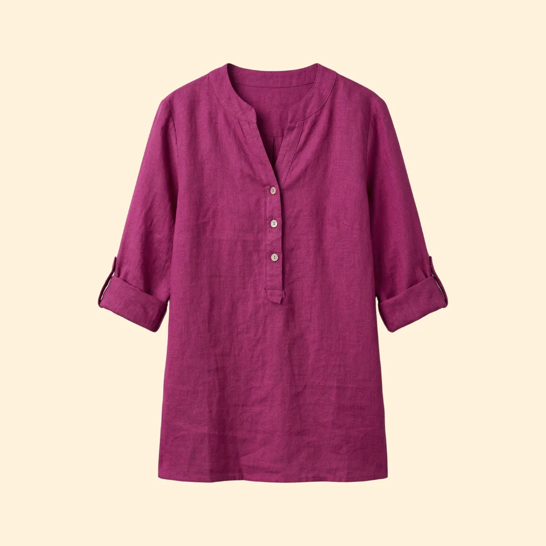Women’s Loose Blouse with Henley Neckline
