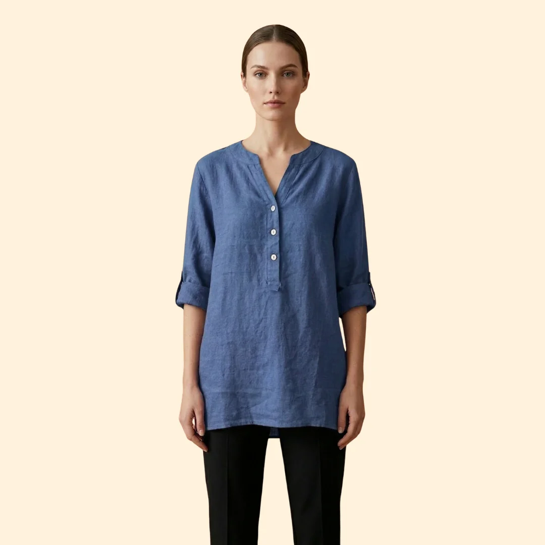 Women’s Loose Blouse with Henley Neckline - Image 10