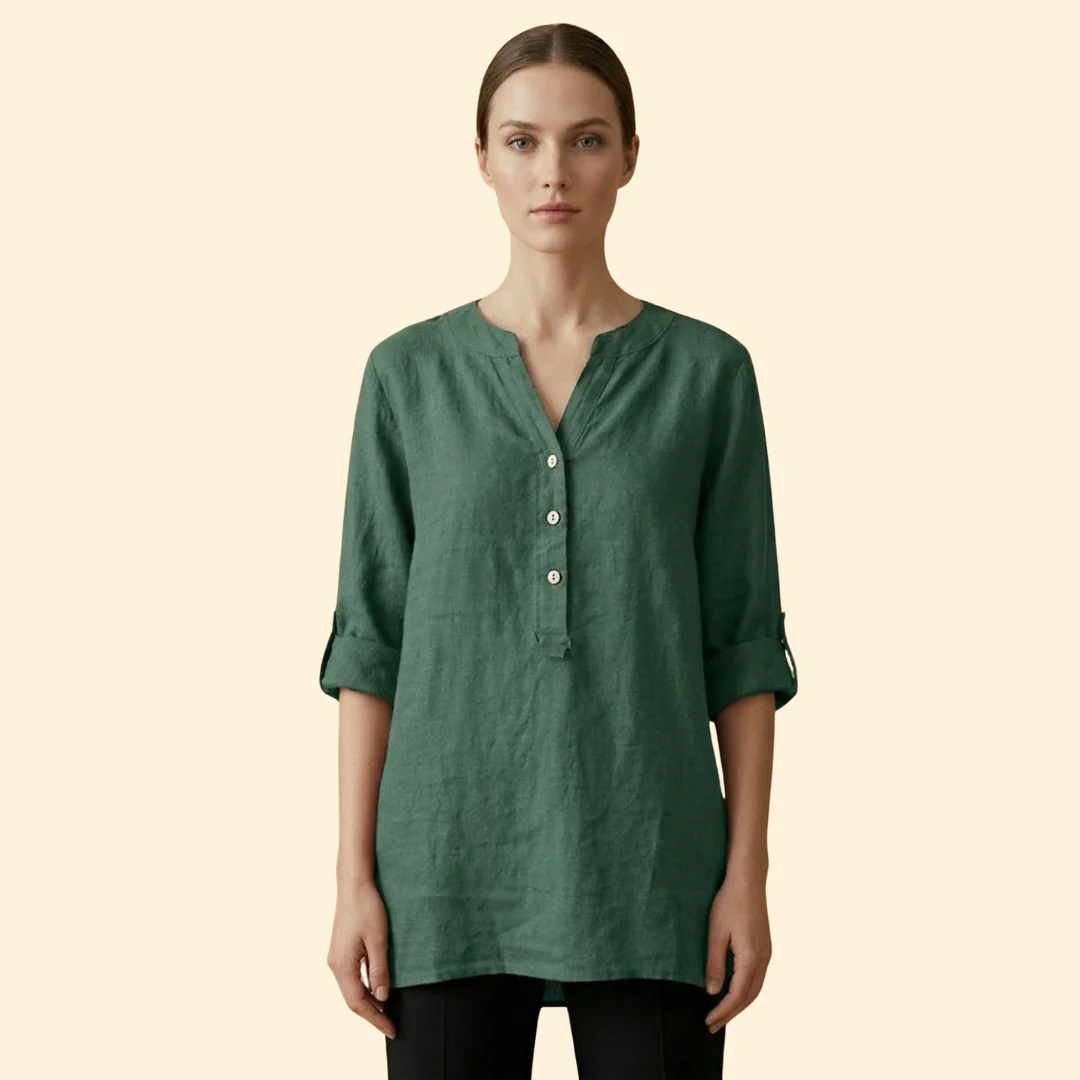 Women’s Loose Blouse with Henley Neckline - Image 11