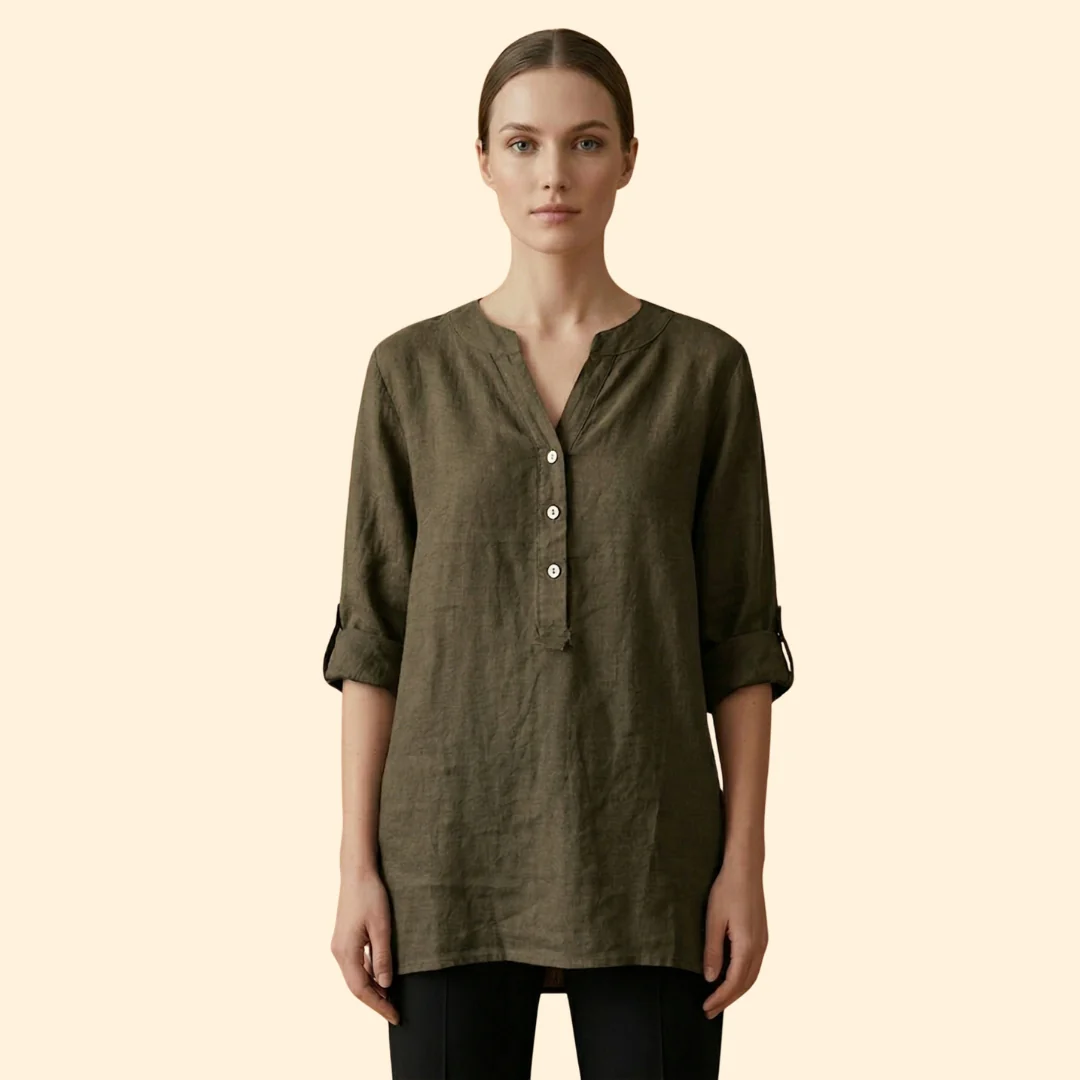 Women’s Loose Blouse with Henley Neckline - Image 12