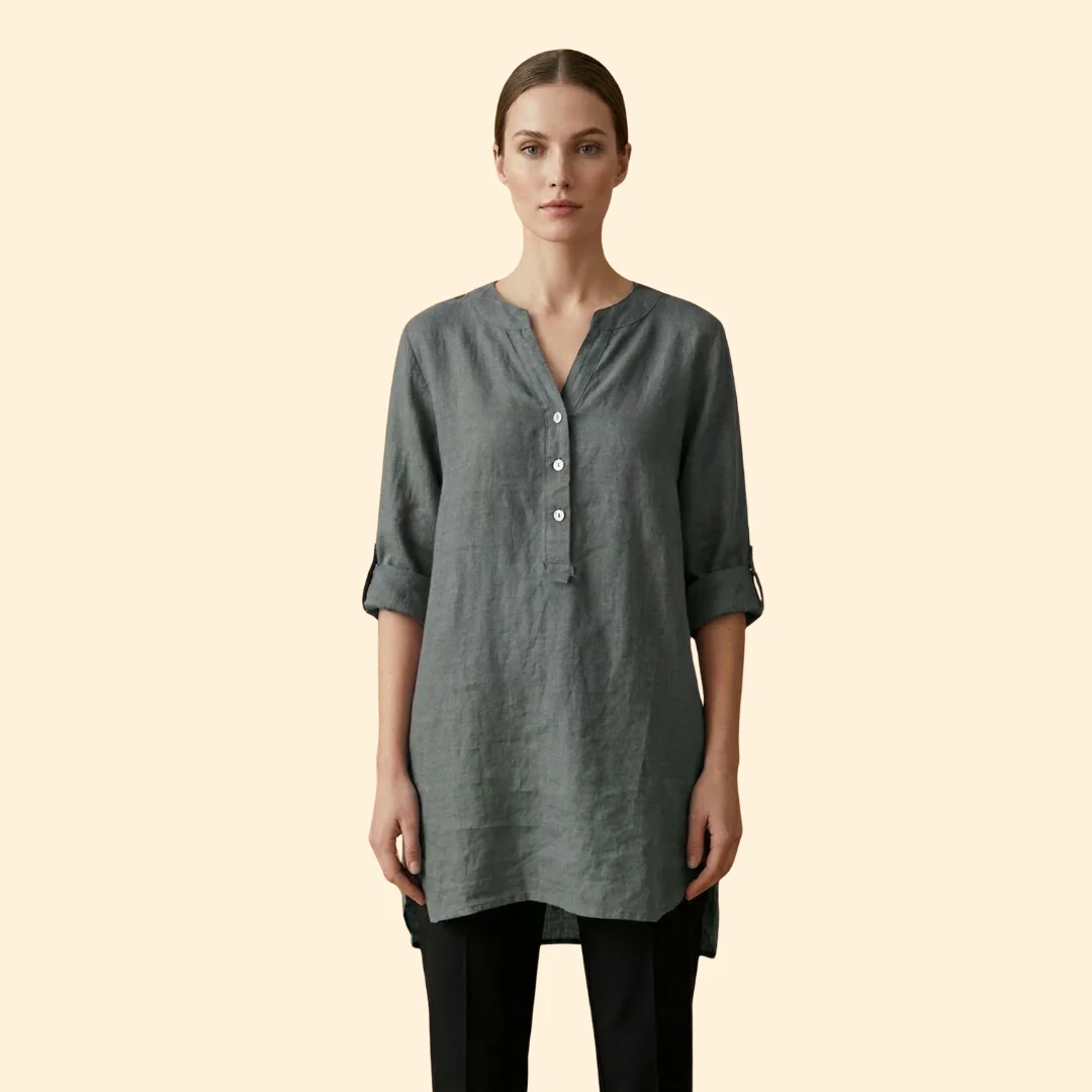 Women’s Loose Blouse with Henley Neckline - Image 13