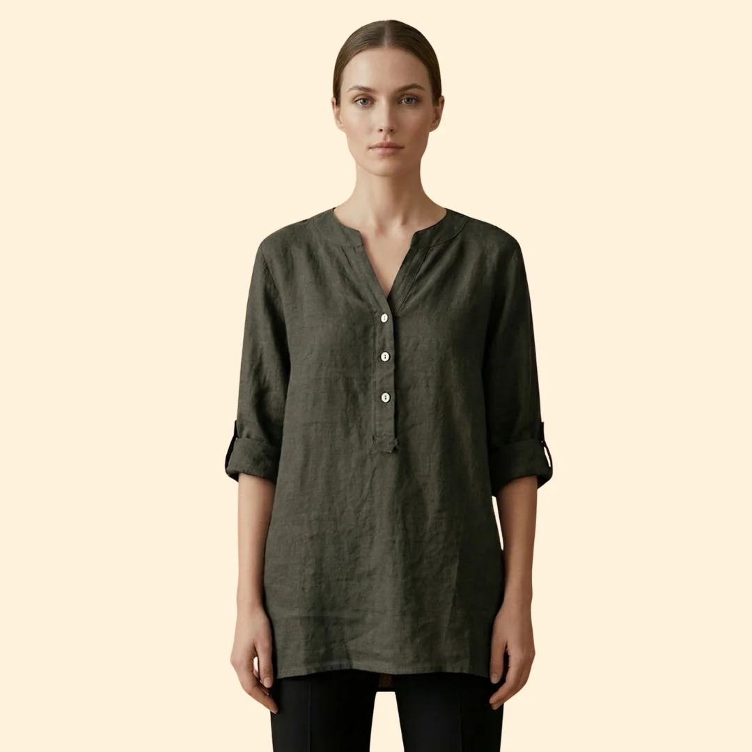 Women’s Loose Blouse with Henley Neckline - Image 14