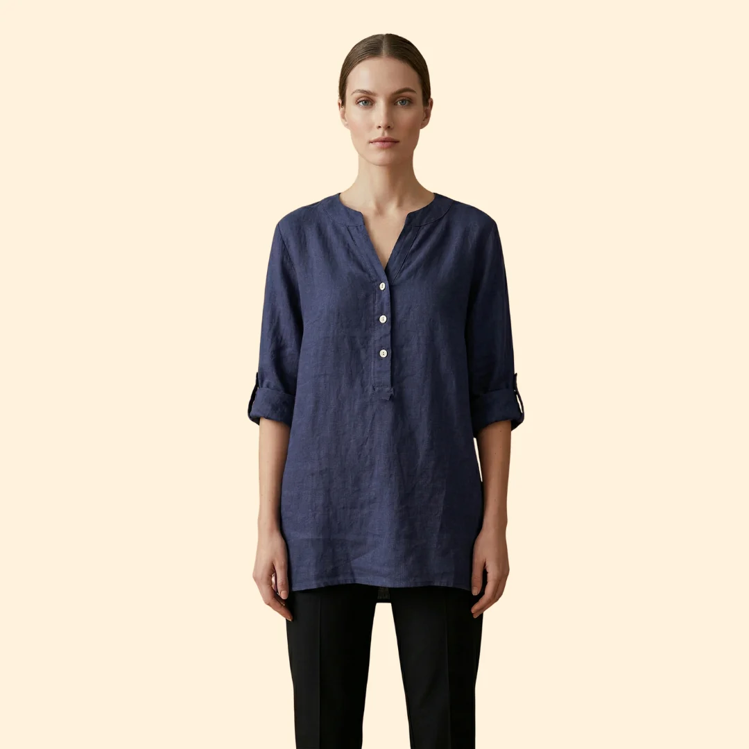 Women’s Loose Blouse with Henley Neckline - Image 15