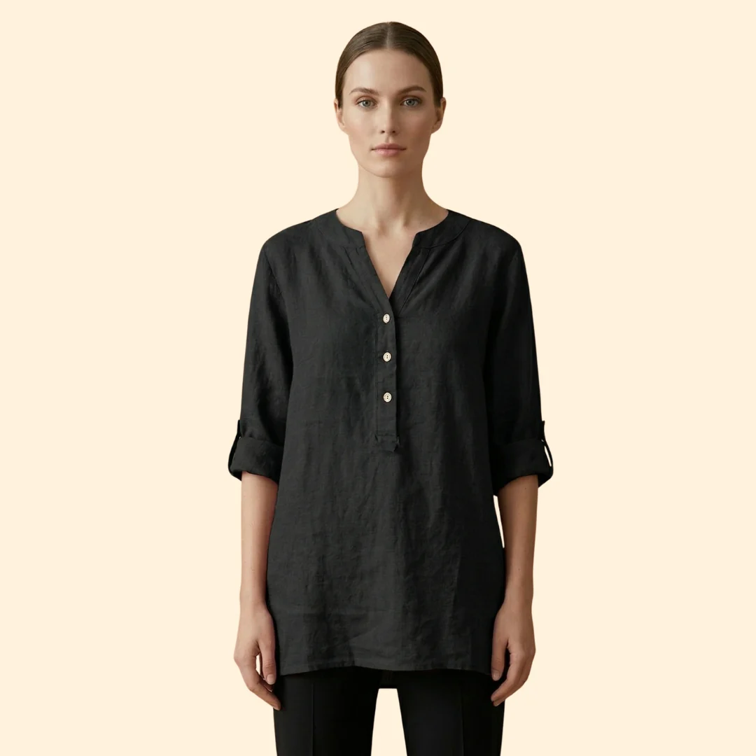 Women’s Loose Blouse with Henley Neckline - Image 16