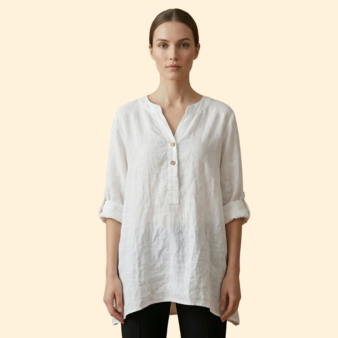 Women’s Loose Blouse with Henley Neckline - Image 17