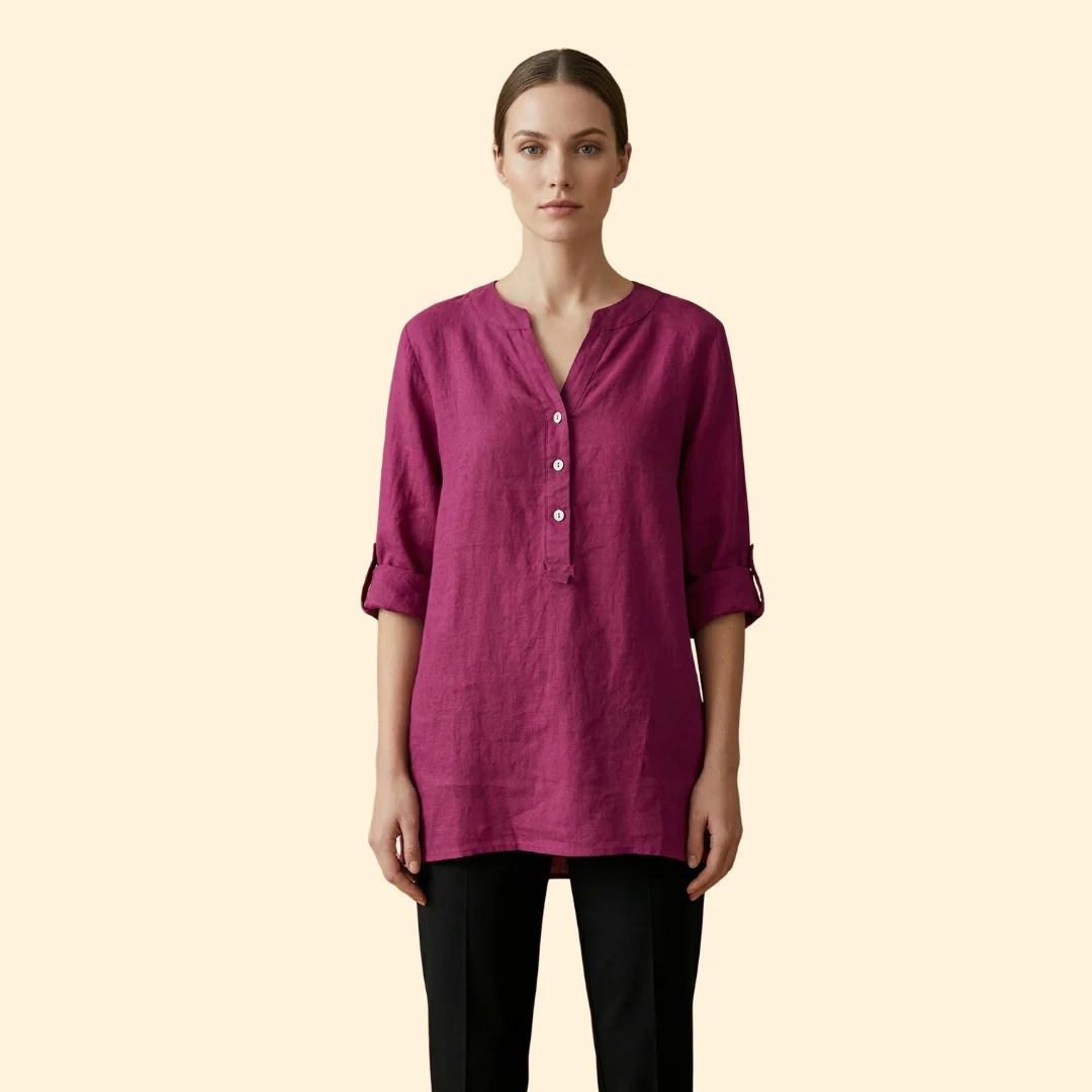Women’s Loose Blouse with Henley Neckline - Image 2