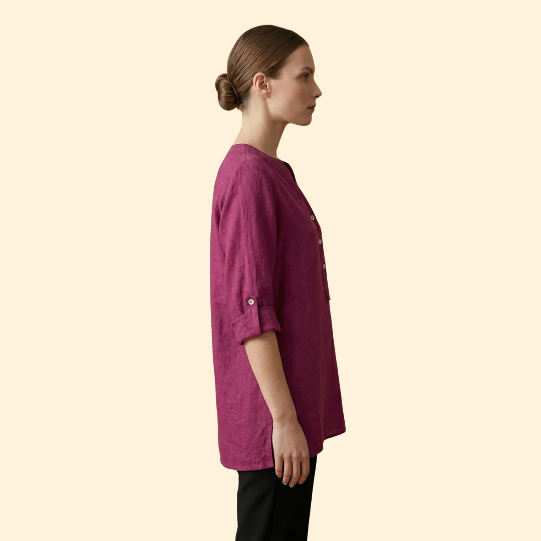 Women’s Loose Blouse with Henley Neckline - Image 3