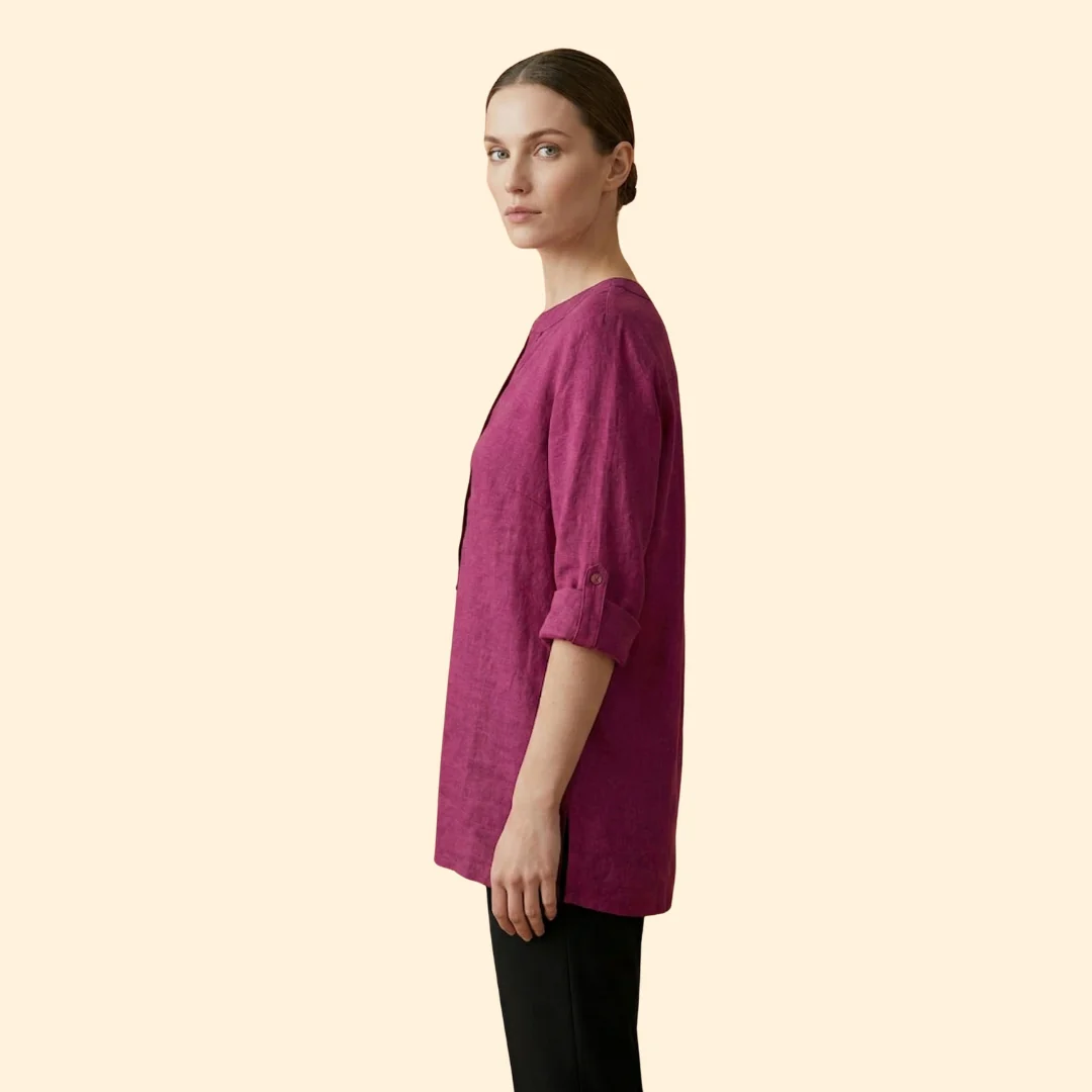 Women’s Loose Blouse with Henley Neckline - Image 4