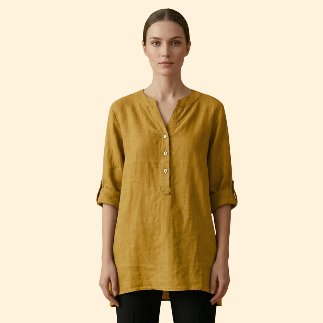 Women’s Loose Blouse with Henley Neckline - Image 8