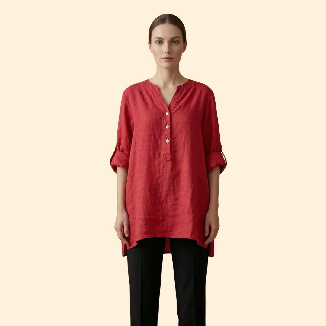 Women’s Loose Blouse with Henley Neckline - Image 9