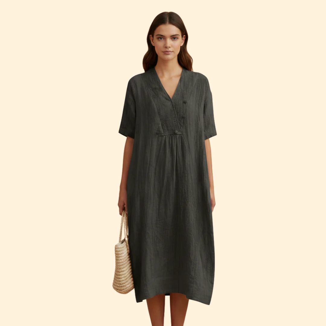 Women's Loose Fit Dress with V-neck - Image 10
