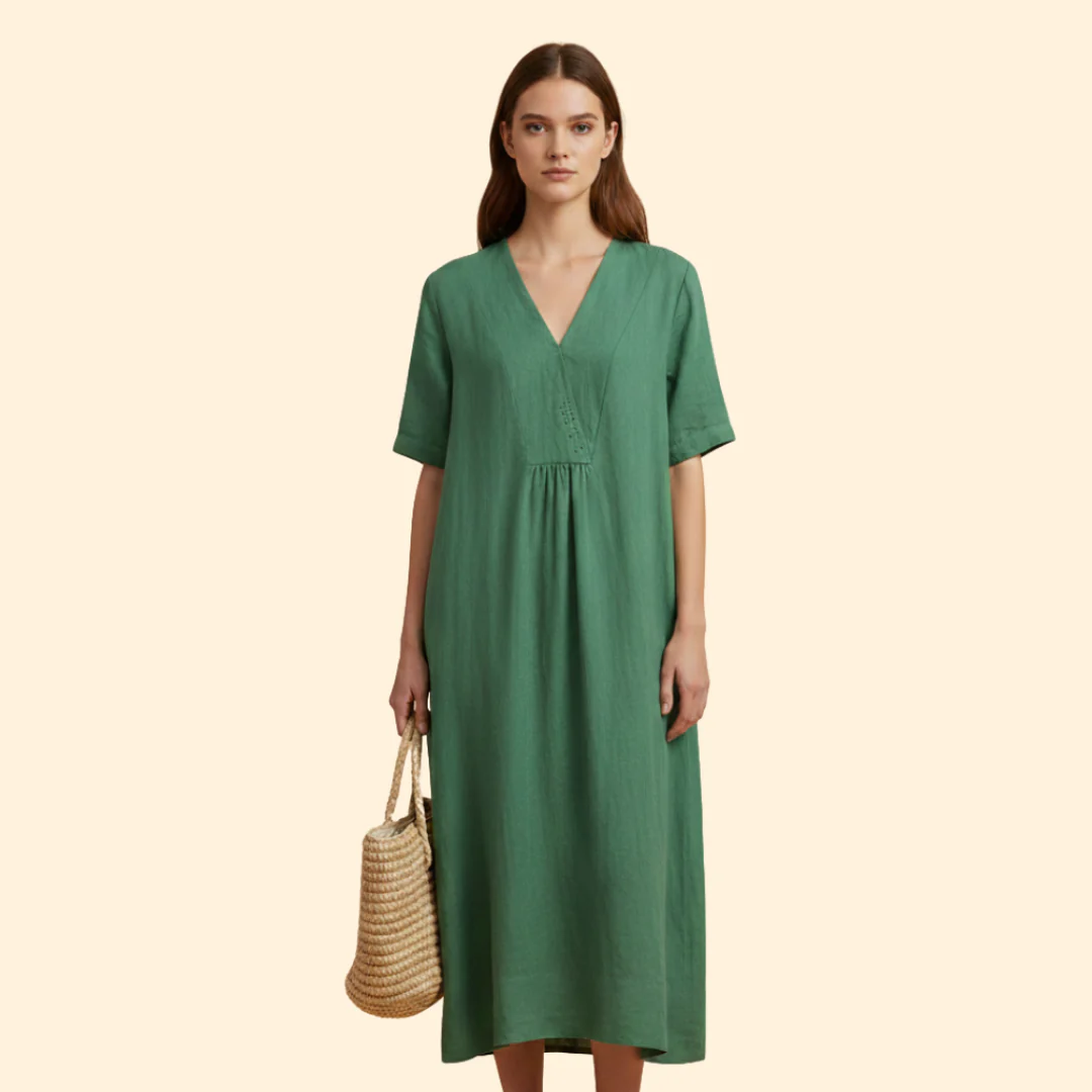 Women's Loose Fit Dress with V-neck - Image 2