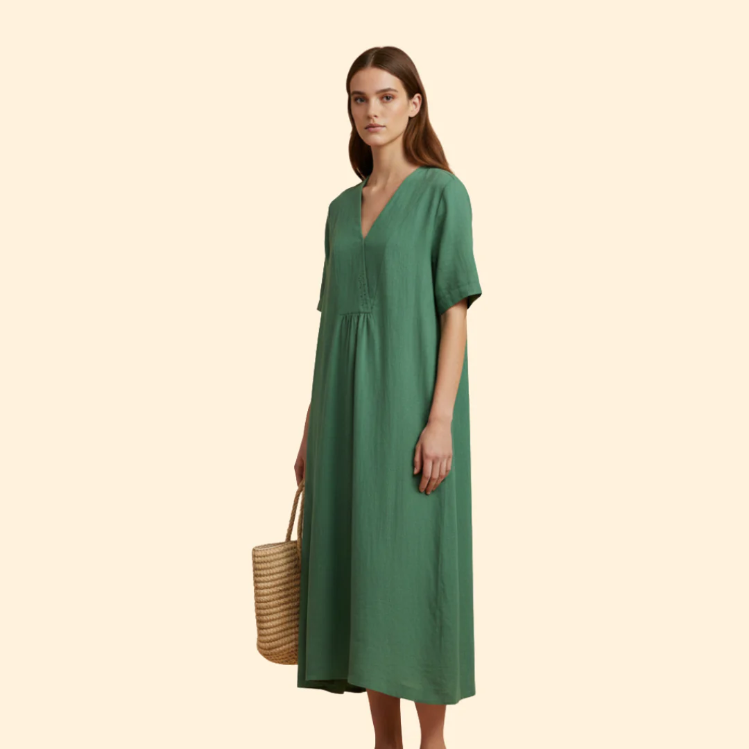 Women's Loose Fit Dress with V-neck - Image 3