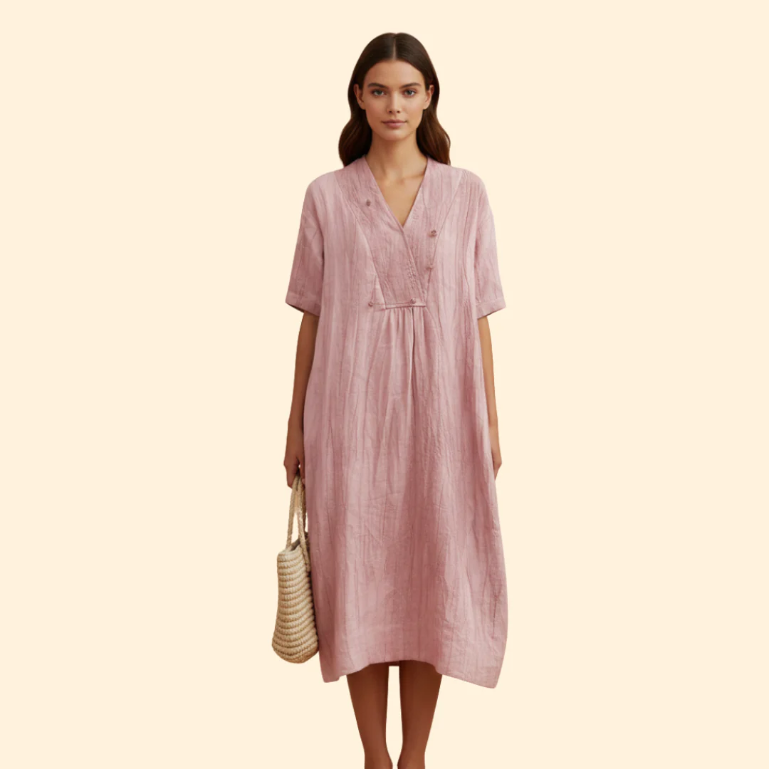 Women's Loose Fit Dress with V-neck - Image 7