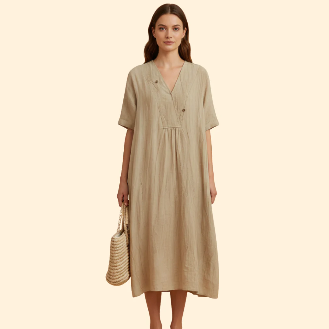 Women's Loose Fit Dress with V-neck - Image 8