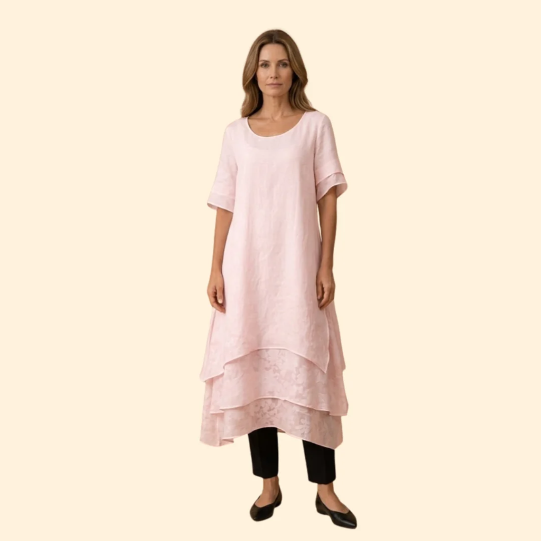 Women’s Maxi Dress with Layered Asymmetric Hem - Image 2