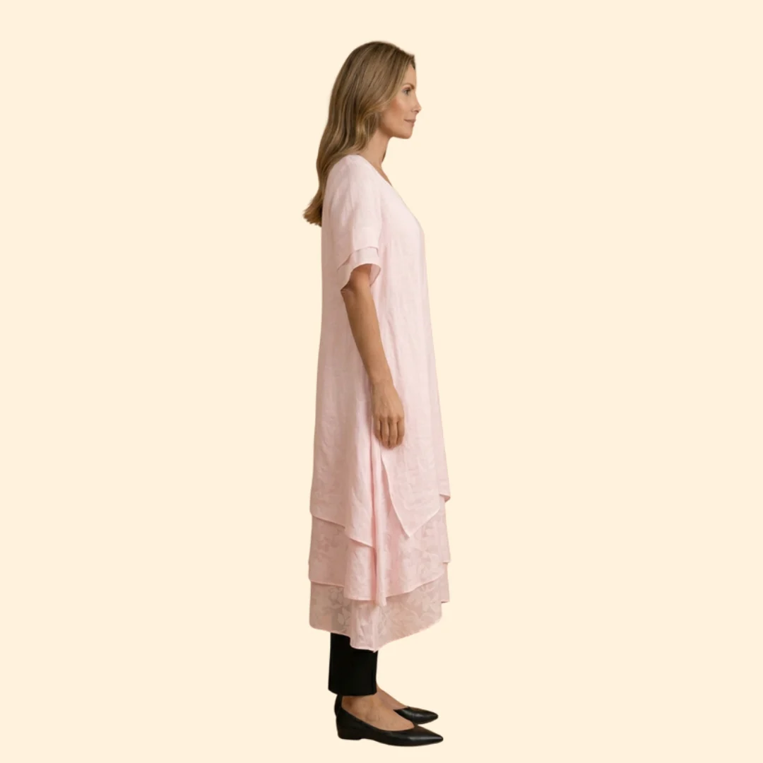 Women’s Maxi Dress with Layered Asymmetric Hem - Image 3