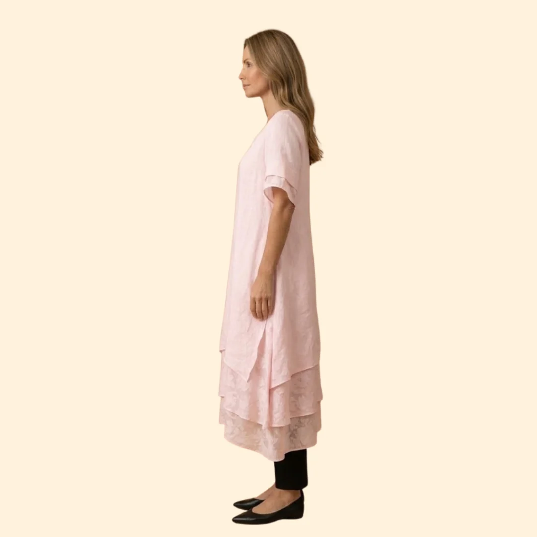 Women’s Maxi Dress with Layered Asymmetric Hem - Image 4