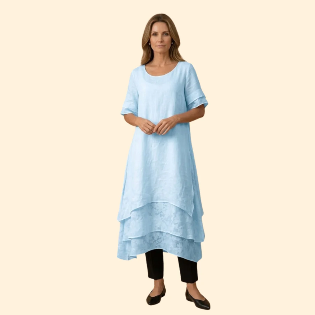Women’s Maxi Dress with Layered Asymmetric Hem - Image 8