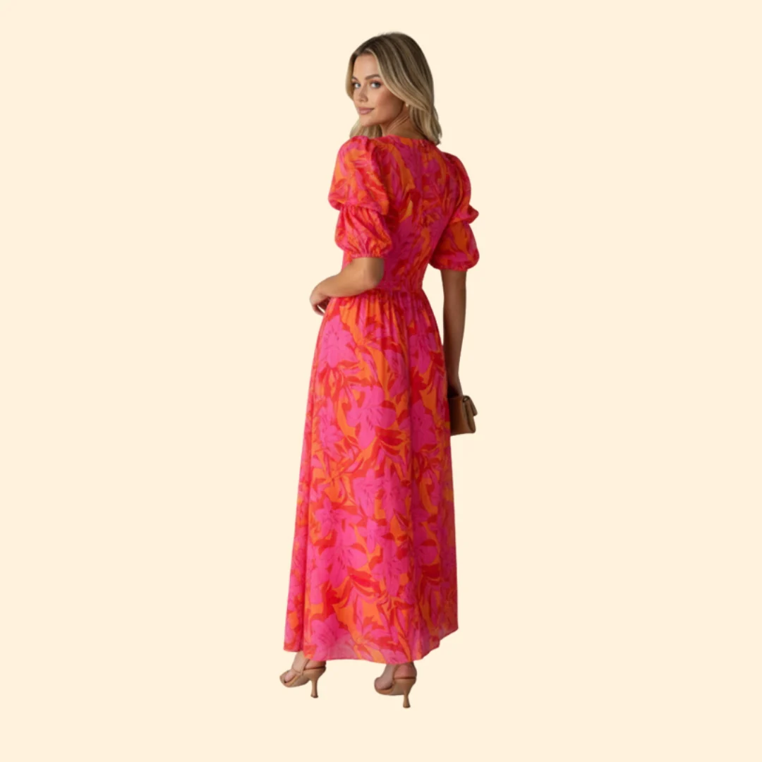 Women’s Maxi Dress with V-Neck and Puff Sleeves - Image 5