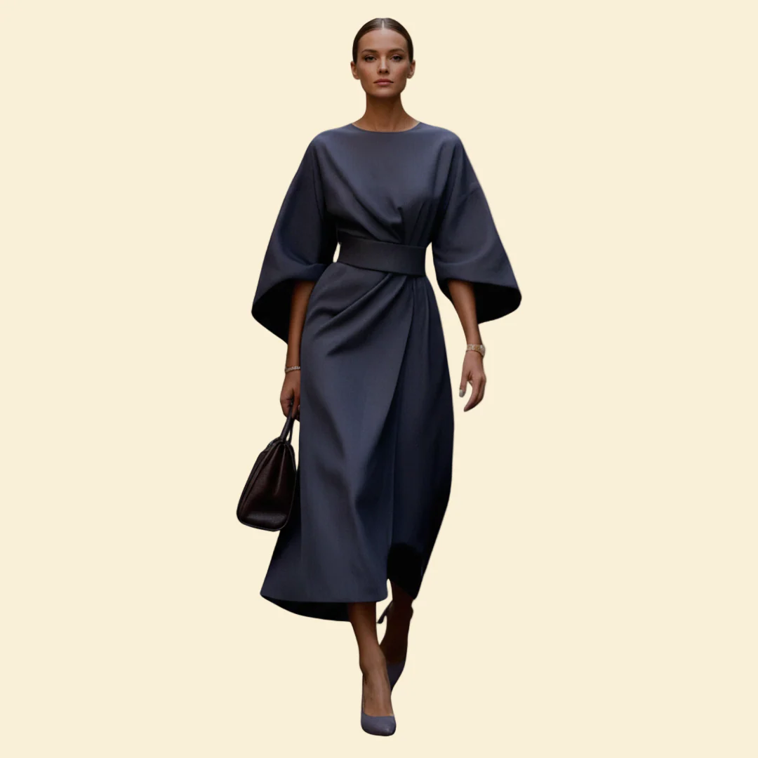 Women’s Wedding Guest Midi Dress with Belted Waist - Image 2
