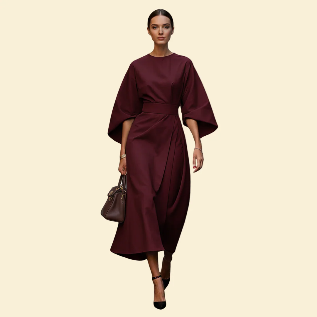 Women’s Wedding Guest Midi Dress with Belted Waist - Image 4