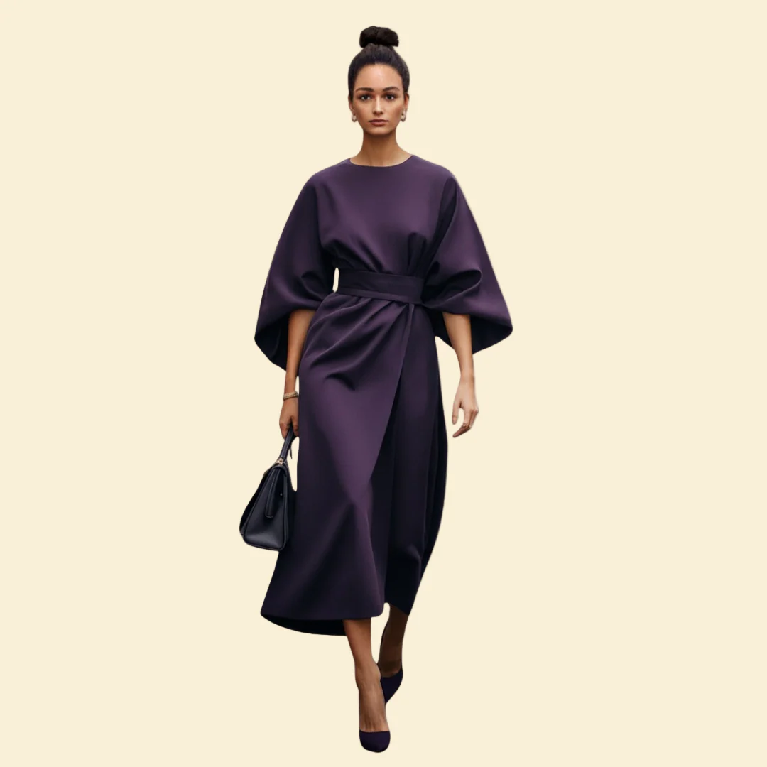 Women’s Wedding Guest Midi Dress with Belted Waist - Image 6