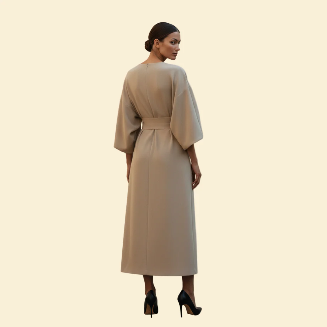 Women’s Wedding Guest Midi Dress with Belted Waist - Image 8