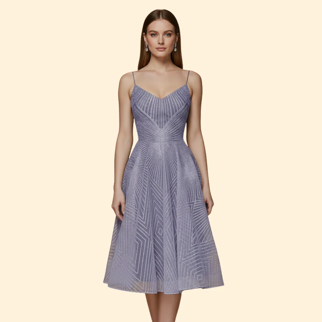 Women's Midi Dress with Geometric Lace Design - Image 12