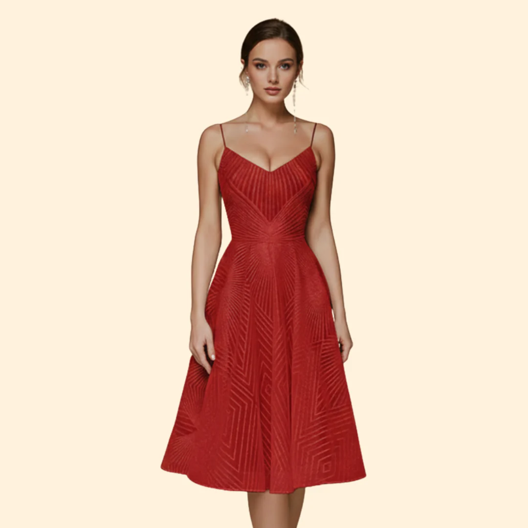 Women's Midi Dress with Geometric Lace Design - Image 2
