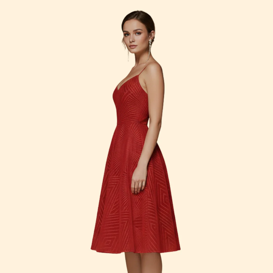 Women's Midi Dress with Geometric Lace Design - Image 4