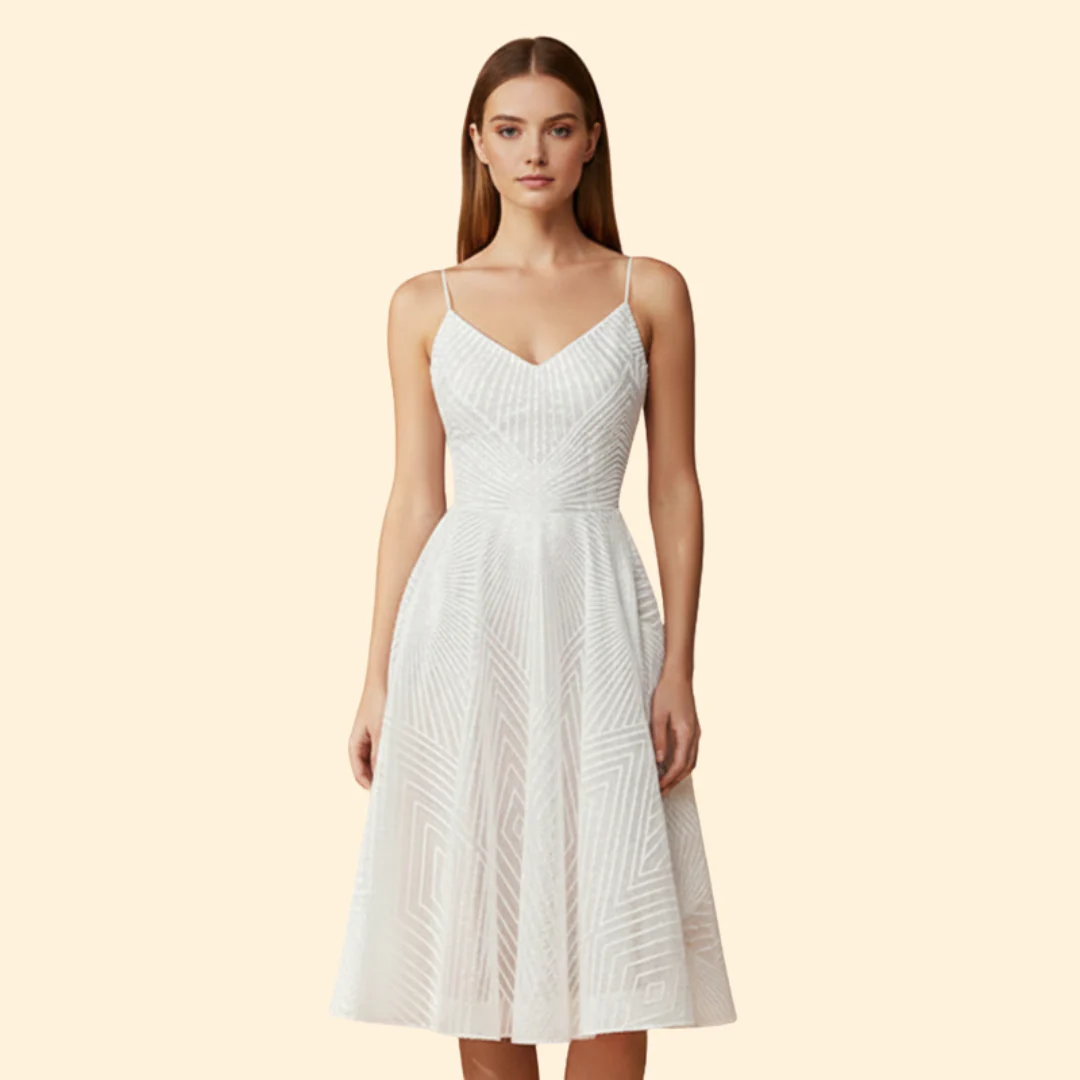 Women's Midi Dress with Geometric Lace Design - Image 7