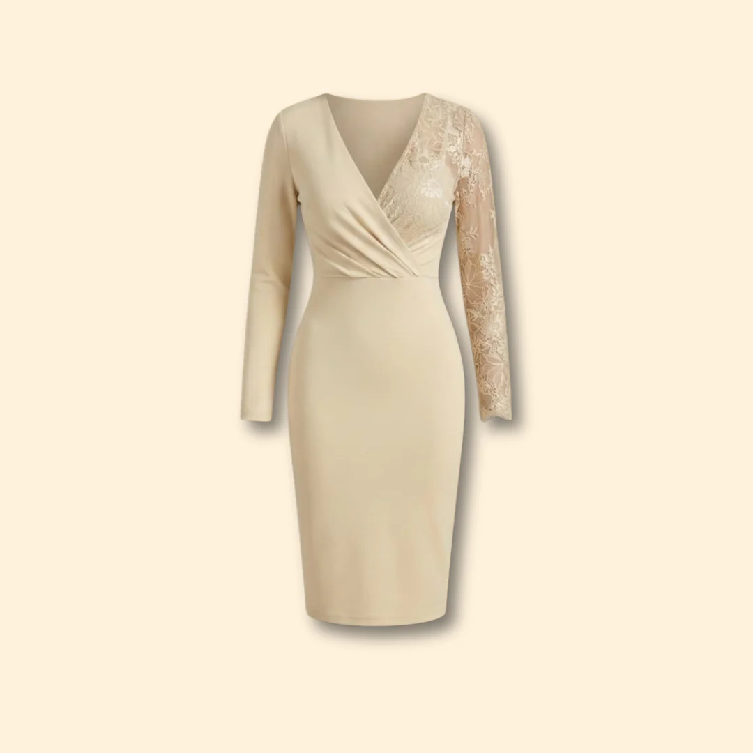 Women's Midi Dress with Lace Sleeves