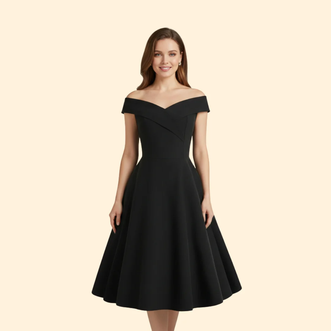 Women’s Midi Dress with Off-Shoulder Neckline - Image 2