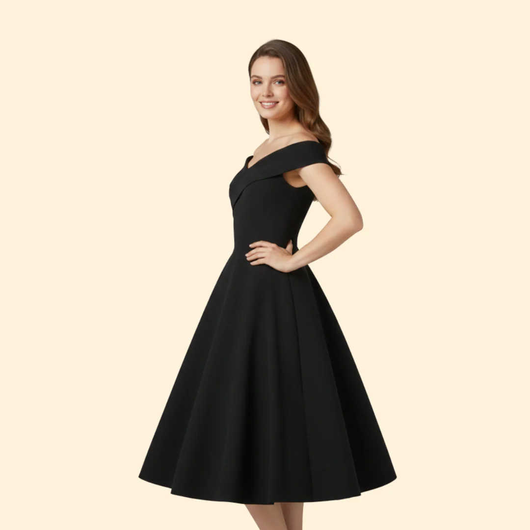 Women’s Midi Dress with Off-Shoulder Neckline - Image 3