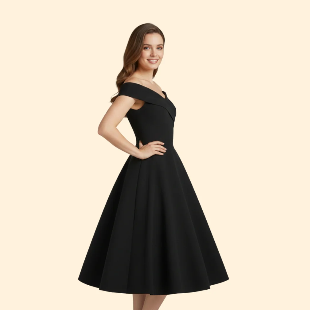 Women’s Midi Dress with Off-Shoulder Neckline - Image 4