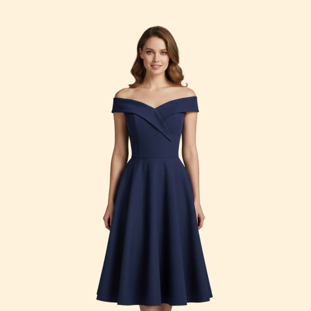 Women’s Midi Dress with Off-Shoulder Neckline - Image 7