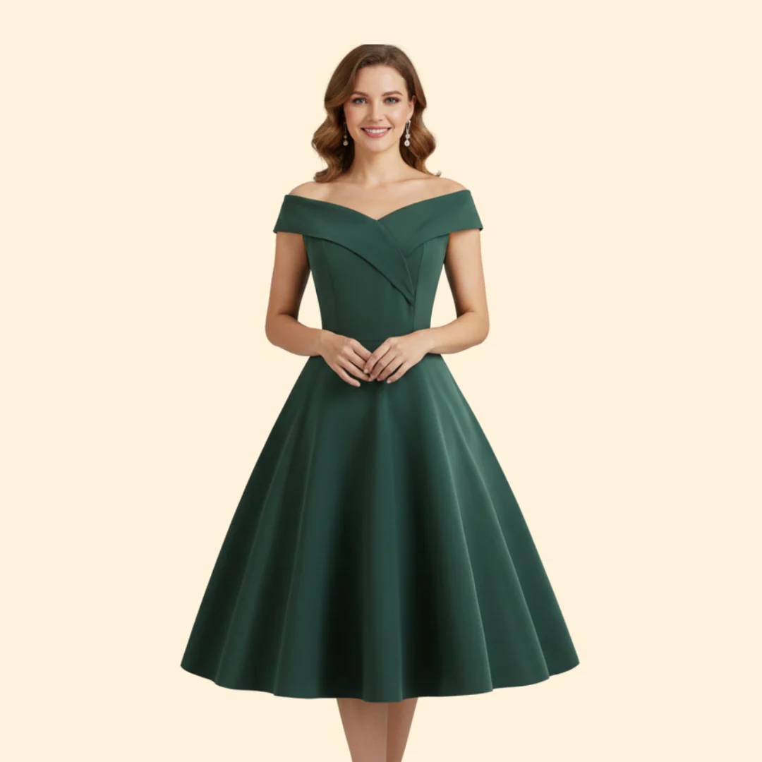 Women’s Midi Dress with Off-Shoulder Neckline - Image 8