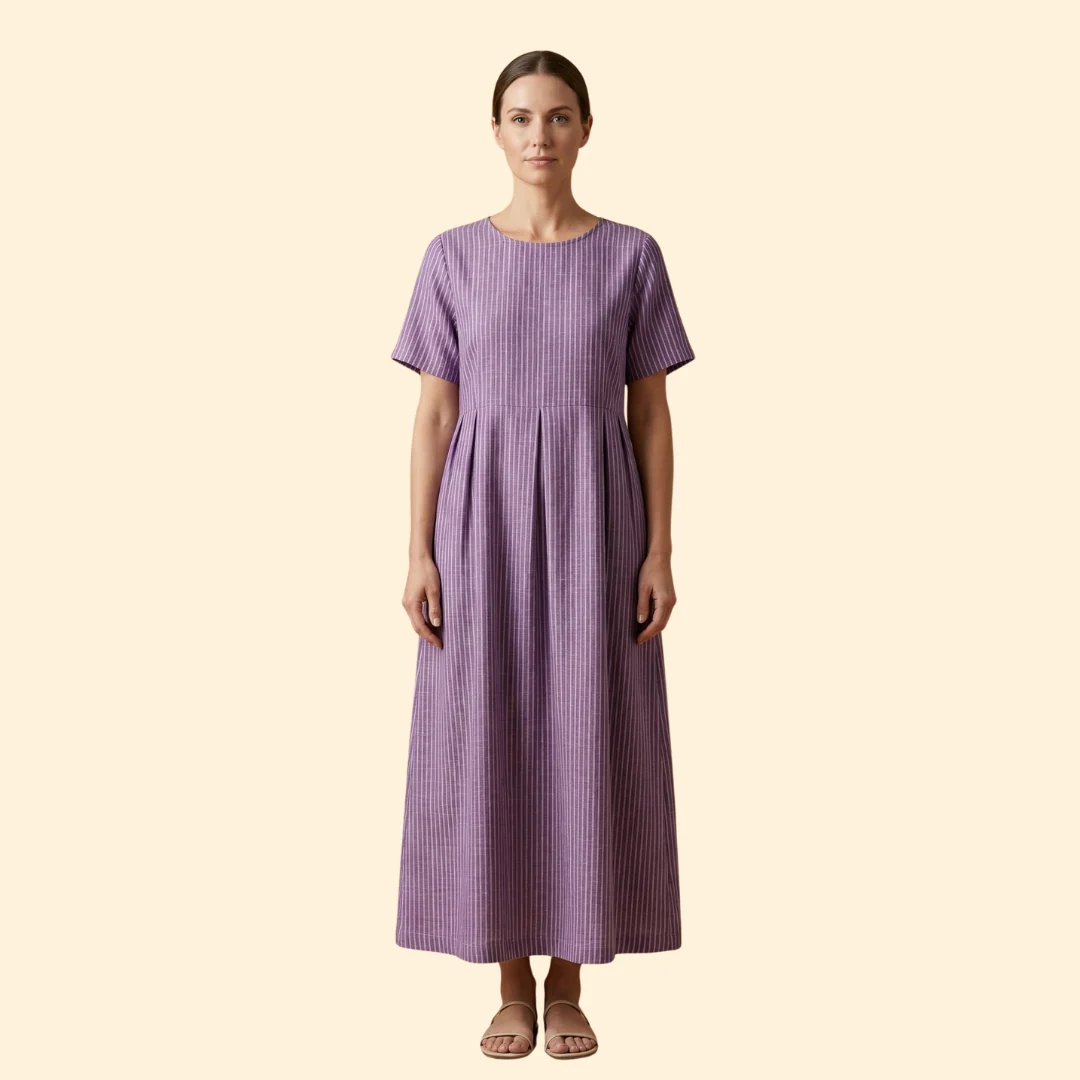 Women’s Midi Dress with Pleated Waist - Image 2