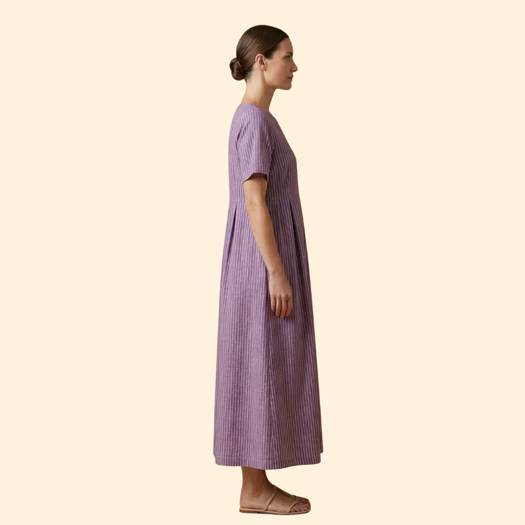 Women’s Midi Dress with Pleated Waist - Image 3