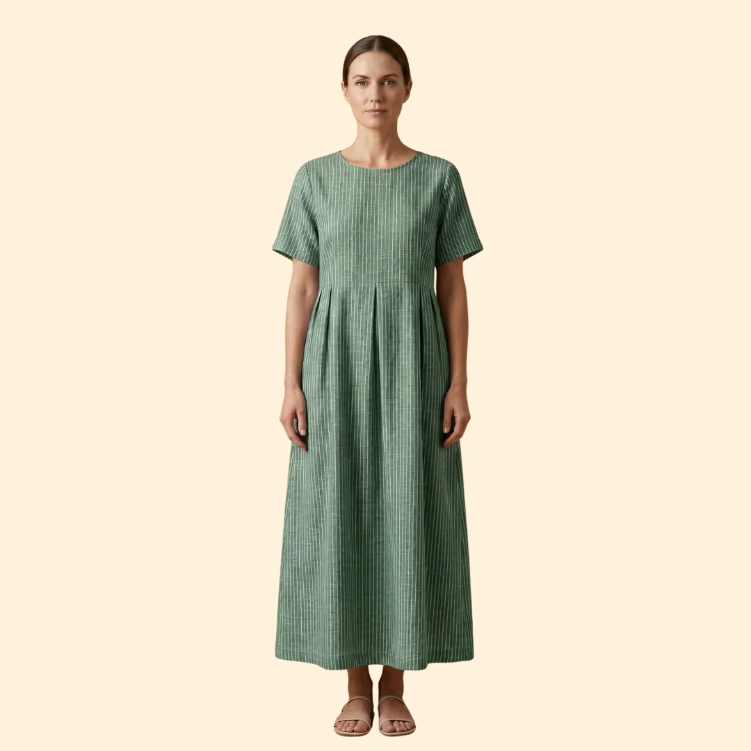 Women’s Midi Dress with Pleated Waist - Image 8