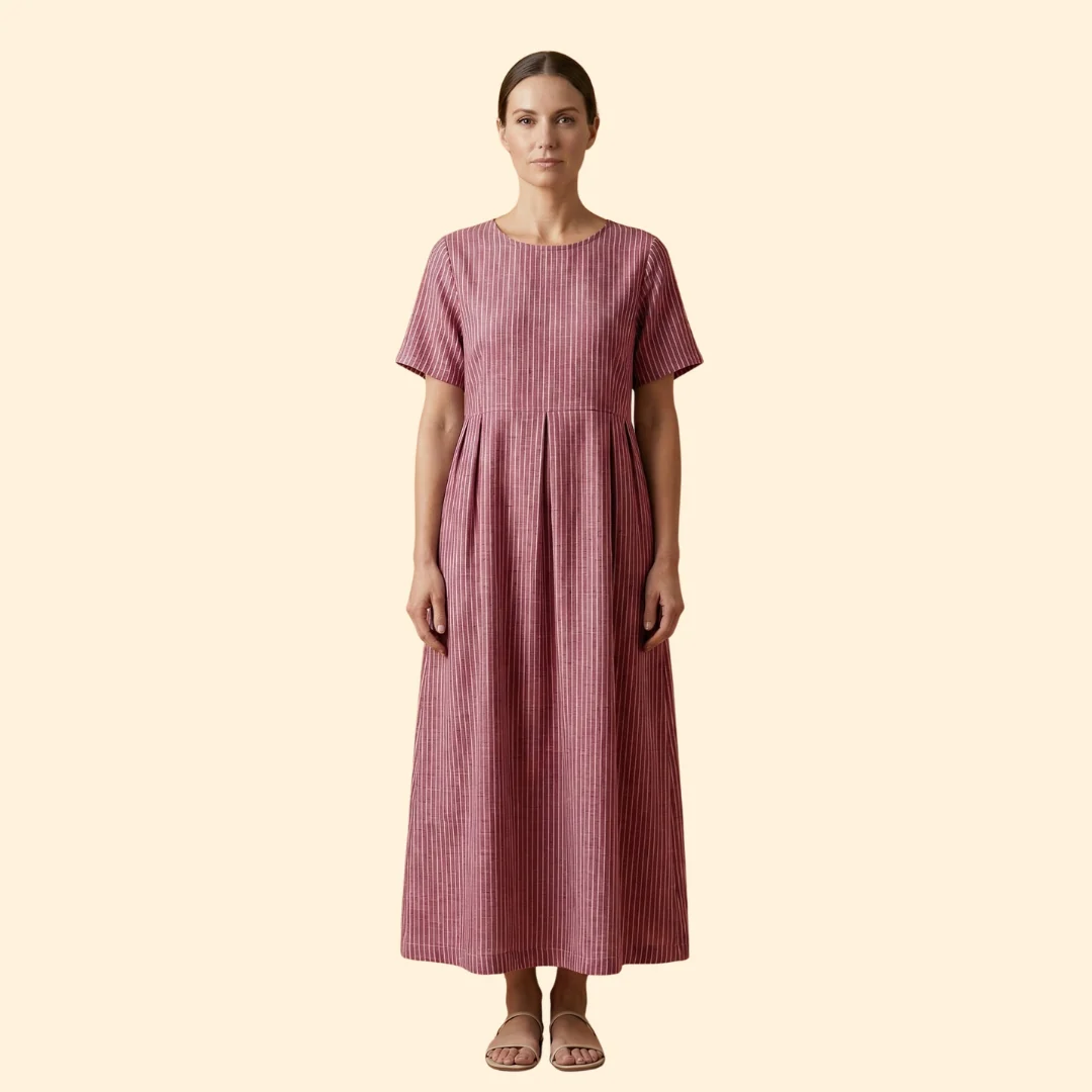 Women’s Midi Dress with Pleated Waist - Image 9