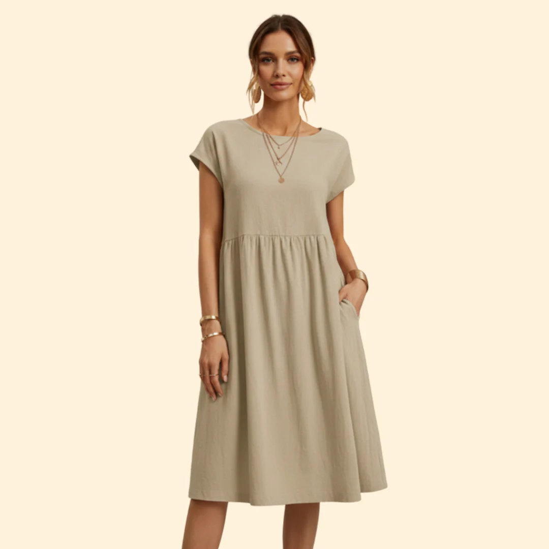Women’s Midi Dress with Pockets and Boat Neckline - Image 2