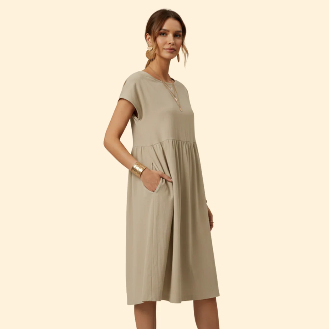Women’s Midi Dress with Pockets and Boat Neckline - Image 3
