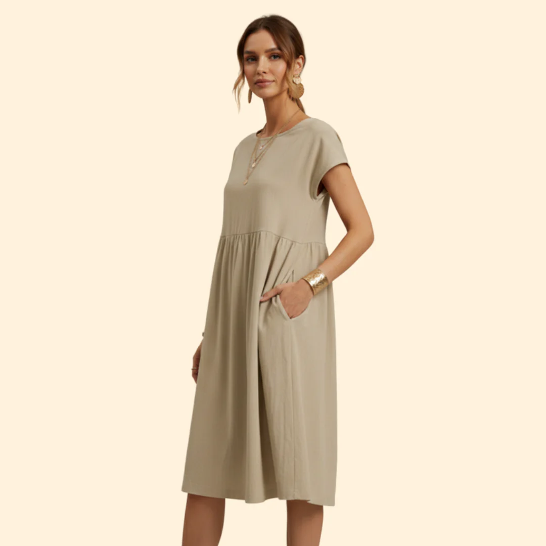 Women’s Midi Dress with Pockets and Boat Neckline - Image 4