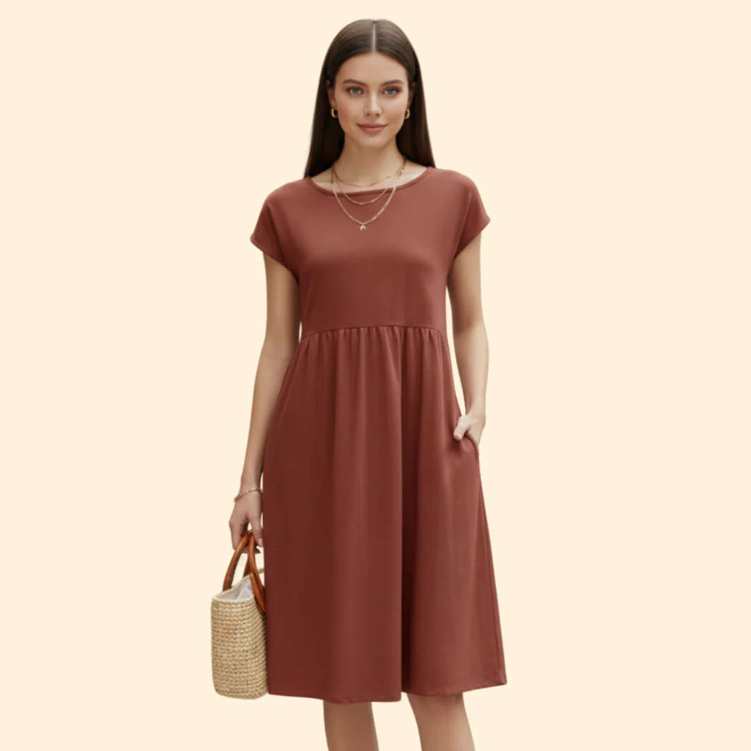 Women’s Midi Dress with Pockets and Boat Neckline - Image 7