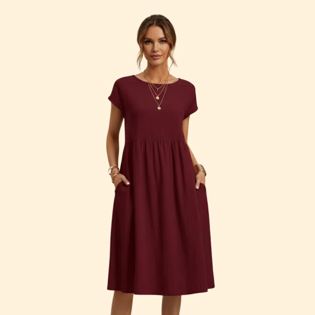 Women’s Midi Dress with Pockets and Boat Neckline - Image 9