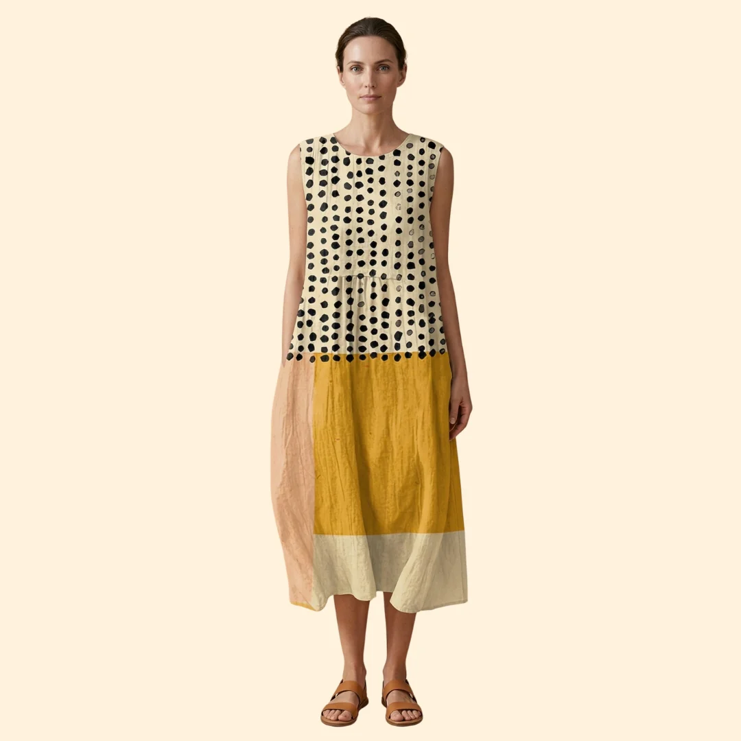 Women’s Midi Dress with Polka Dot Pattern - Image 2