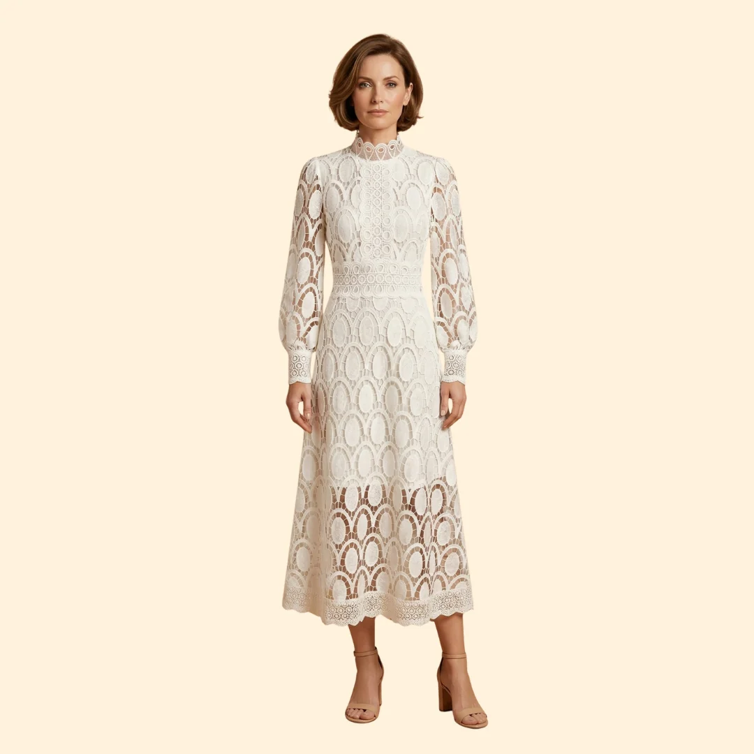 Women’s Midi Dress with Scalloped Lace - Image 2