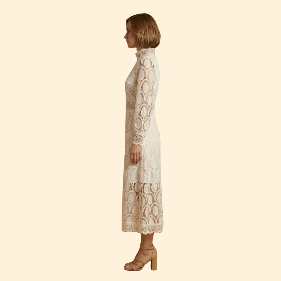 Women’s Midi Dress with Scalloped Lace - Image 4